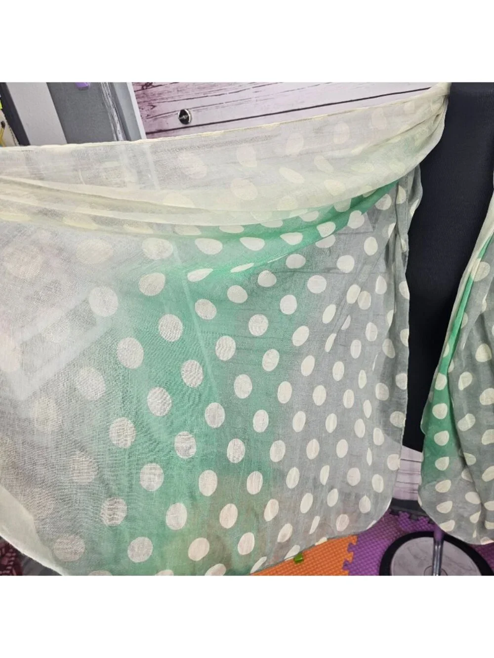 Green Ombre Polka Dot Lightweight Sheer Scarf Wrap 100% Polyester Y2K